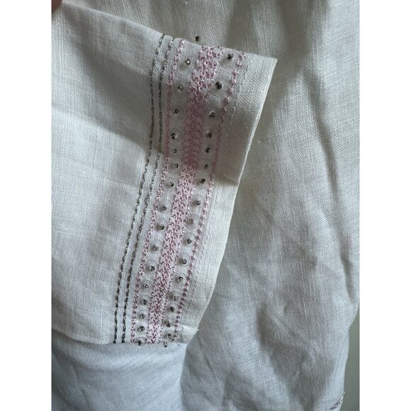 Grace Elements Linen Blouse Womens Medium Pink Silver Rhinestones‎ Tunic New - Picture 8 of 10
